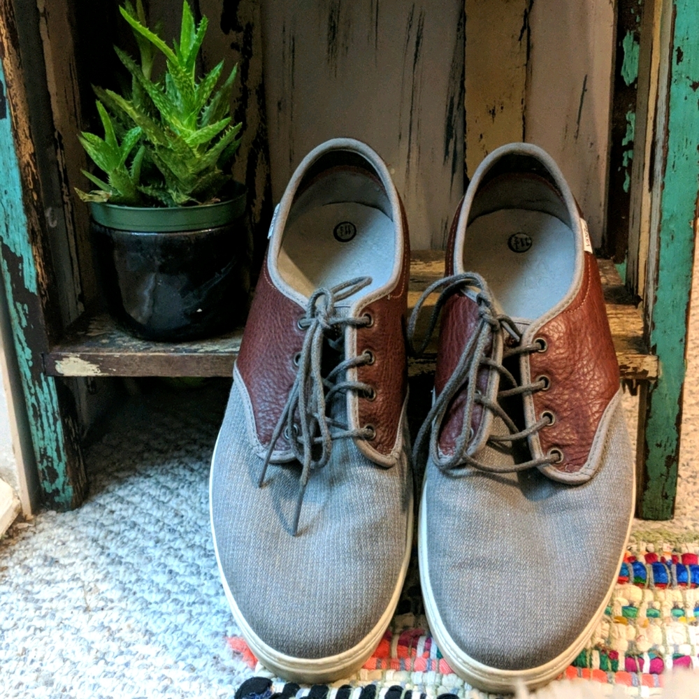 Grey + Brown Leather Vans OTW